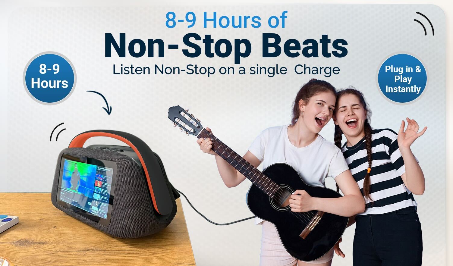 Smart Boombox Speaker with 10.1" Touchscreen, 80W Bass, Bluetooth 5.3, Android 13, HDMI & Guitar Input - Portable Speaker for Camping, Parties & Outdoor with Mic Support & 8000mAh Battery