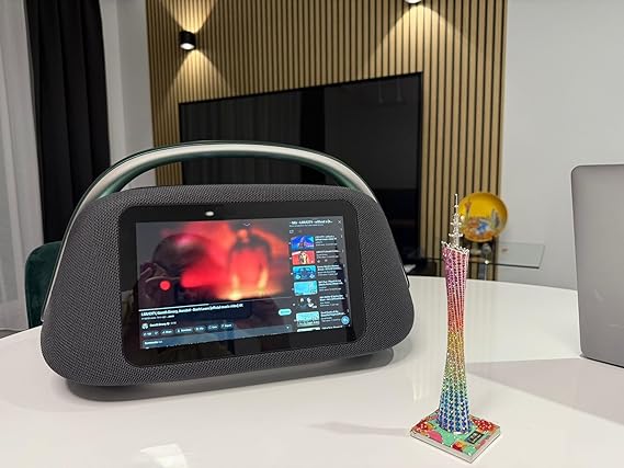 Smart Boombox Speaker with 10.1" Touchscreen, 80W Bass, Bluetooth 5.3, Android 13, HDMI & Guitar Input - Portable Speaker for Camping, Parties & Outdoor with Mic Support & 8000mAh Battery