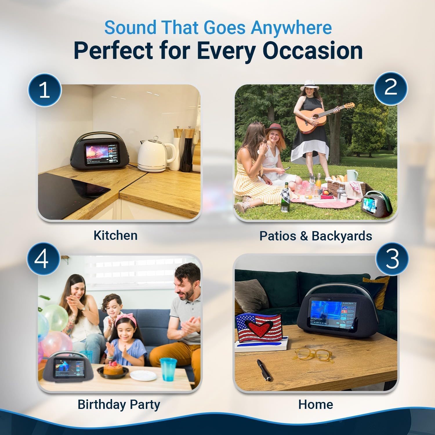 Smart Boombox Speaker with 10.1" Touchscreen, 80W Bass, Bluetooth 5.3, Android 13, HDMI & Guitar Input - Portable Speaker for Camping, Parties & Outdoor with Mic Support & 8000mAh Battery