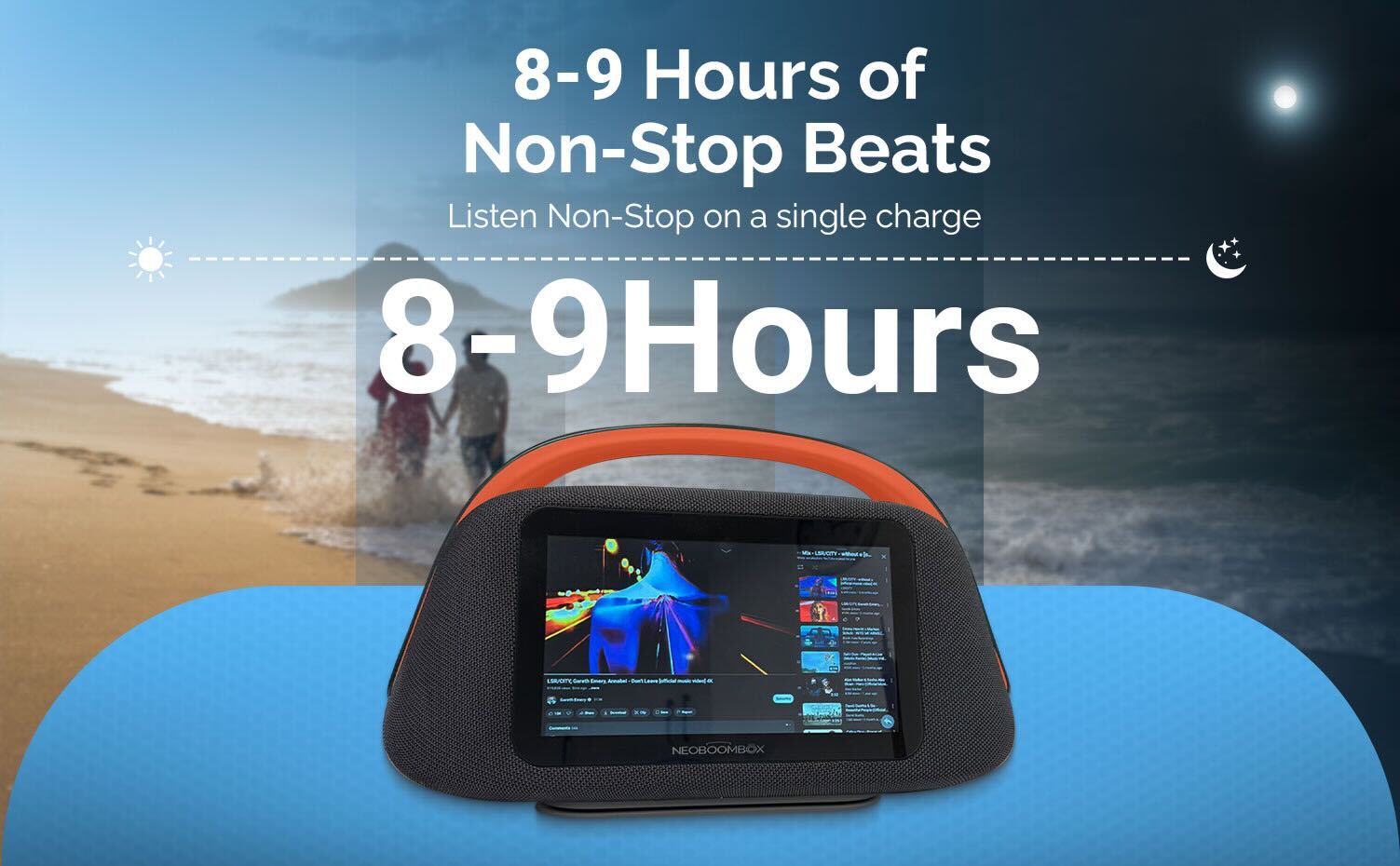 Smart Boombox Speaker with 10.1" Touchscreen, 80W Bass, Bluetooth 5.3, Android 13, HDMI & Guitar Input - Portable Speaker for Camping, Parties & Outdoor with Mic Support & 8000mAh Battery