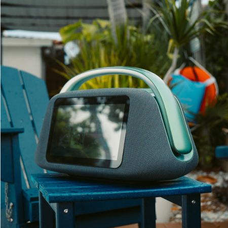 Smart Boombox Speaker with 10.1" Touchscreen, 80W Bass, Bluetooth 5.3, Android 13, HDMI & Guitar Input - Portable Speaker for Camping, Parties & Outdoor with Mic Support & 8000mAh Battery