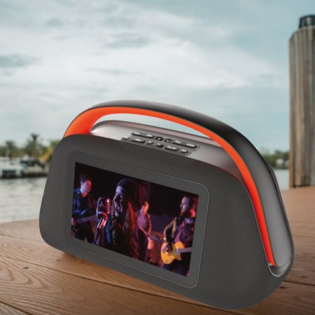 Smart Boombox Speaker with 10.1" Touchscreen, 80W Bass, Bluetooth 5.3, Android 13, HDMI & Guitar Input - Portable Speaker for Camping, Parties & Outdoor with Mic Support & 8000mAh Battery