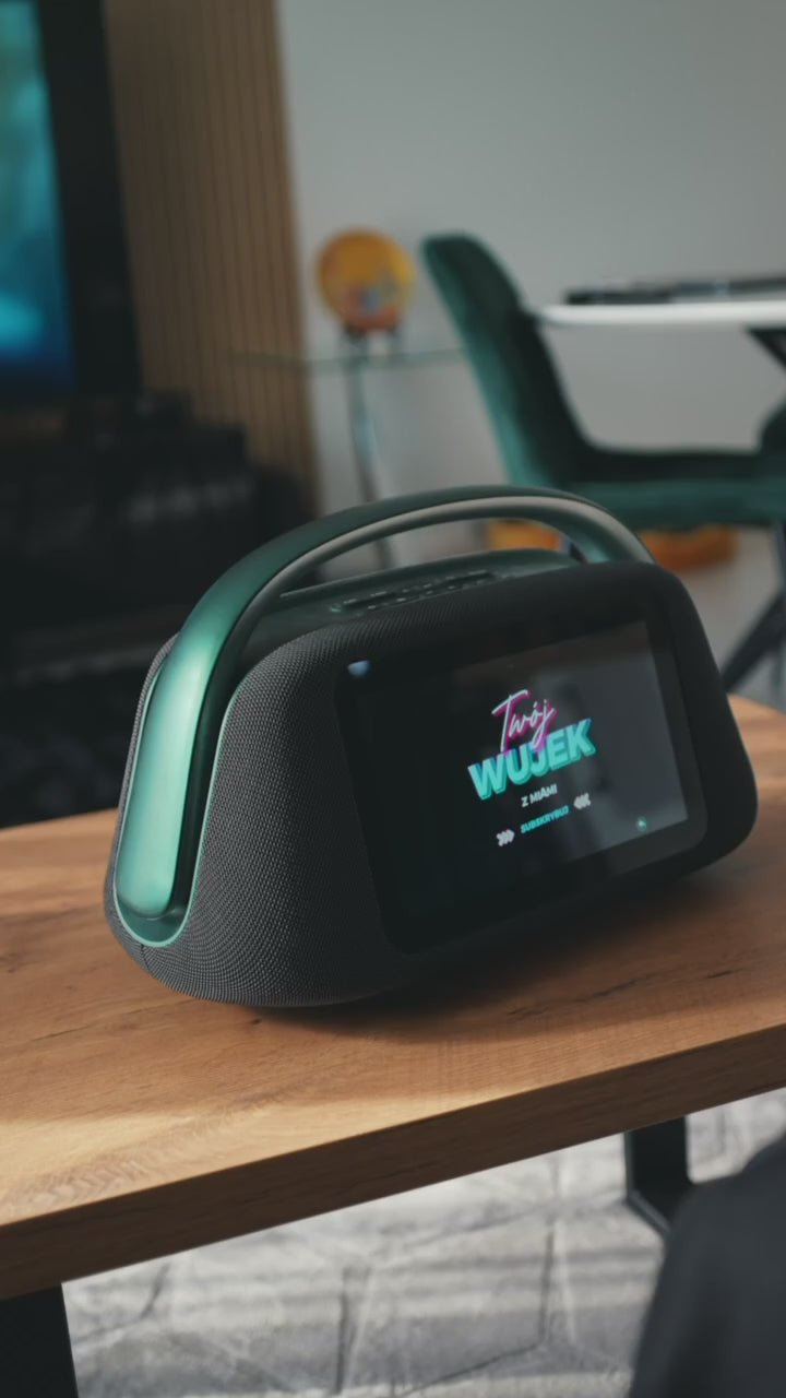 Smart Boombox Speaker with 10.1" Touchscreen, 80W Bass, Bluetooth 5.3, Android 13, HDMI & Guitar Input - Portable Speaker for Camping, Parties & Outdoor with Mic Support & 8000mAh Battery